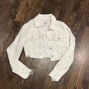 Zara White Jean Jacket Classic Cropped white Denim